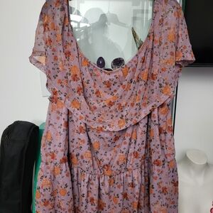 Addition Elle Purple and Orange Floral Blouse